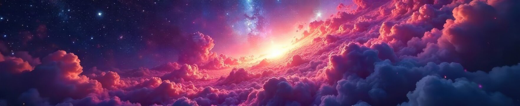 A celestial panorama depicting a vibrant, swirling nebula, symbolizing the vastness and mystery of a divine cosmos Perfect for religious or spiritual themes , stars, mystical, spiritual journey