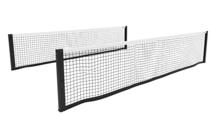 Black and white badminton nets isolated on white background, sports equipment perfect for badminton games and training sessions