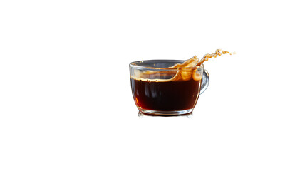 Hot Coffee Splash in Glass Mug, Morning Beverage, Dark Drink, Energy Drink, Caffeine