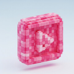 Pixel Art Play Button Illustration. An Illustration of a Play Button Designed in a Pixel Art Style with a Pink Gradient. Media, Playback, Video, Music, Pixel, Gaming, Design.
