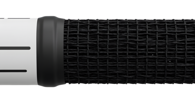 Close-up of a black bicycle handlebar grip with textured pattern, ideal for biking or cycling related projects