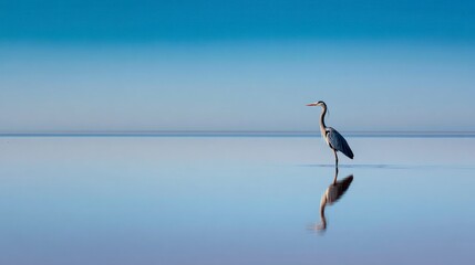 Heron reflection calm water