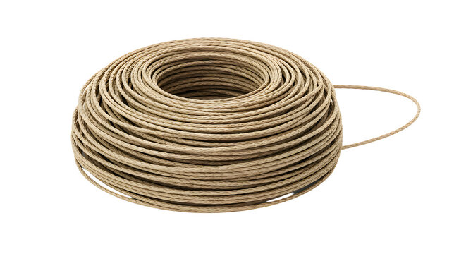 Spool of beige twine rope isolated on white background, perfect for crafts and packaging
