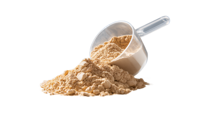 Protein Powder Scoop on White Surface with Sunlight