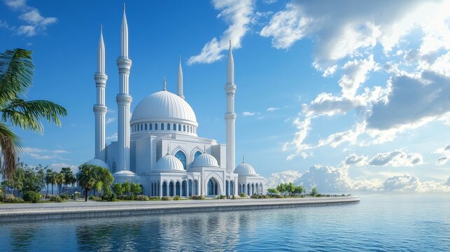 a beautiful mosque by the sea