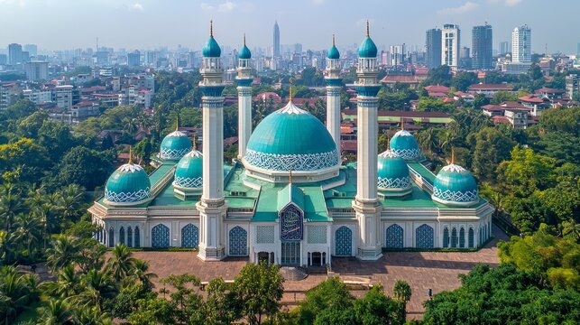Aerial view of At-Thohir Mosque panorama view Largest Mosque in Depok Place to visit in Indonesia
