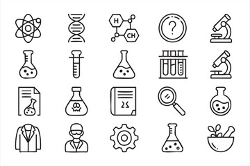 Chemistry and Education Icon Collection in Thin Line Art