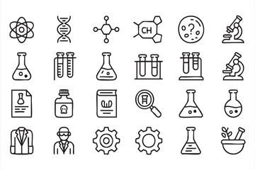 Fototapeta premium Science Lab Line Icons Set for Chemistry and Biology