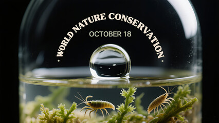 The aquatic organisms inside the glass cover represent the fragility of natural ecology and are used in the World Conservation Day conservation promotion scene.