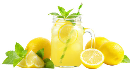 Refreshing Lemonade Drink in Mason Jar with Lemons and Mint