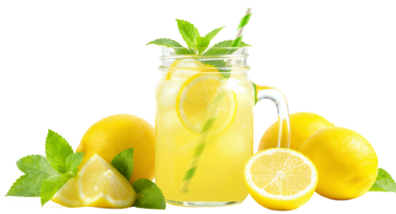 Refreshing Lemonade Drink in Mason Jar with Lemons and Mint