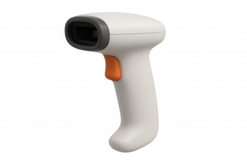 Handheld barcode scanner isolated on transparent background, ready for scanning and data collection