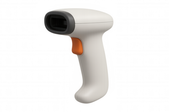 Handheld barcode scanner isolated on transparent background, ready for scanning and data collection
