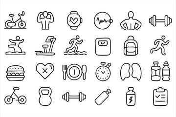 Line Art Icons for Exercise, Training, and Healthy Living