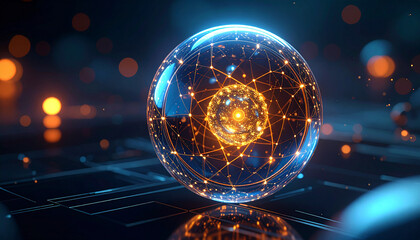 Digital Sphere of Innovation: A mesmerizing digital orb intricately weaves together the concepts of technology, networking, and advanced circuits.