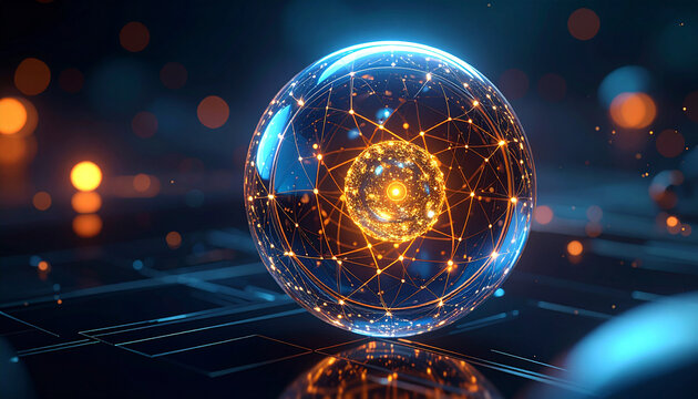 Digital Sphere of Innovation: A mesmerizing digital orb intricately weaves together the concepts of technology, networking, and advanced circuits.
