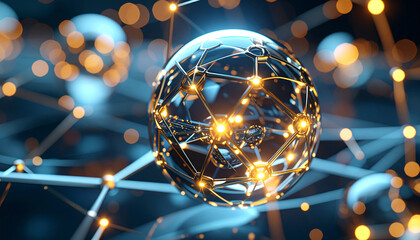 Digital Orb Nexus: Illuminated glowing orbs connected by a network of lines and nodes represent the interconnected world of data. This abstract composition evokes concepts of technology, data science.