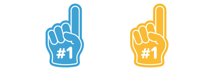 Number one foam fingers, blue and yellow, isolated on white background