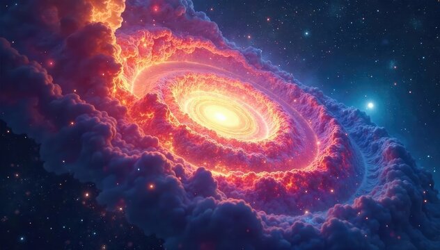 A celestial being, vibrant with cosmic energy, creates a swirling nebula with a gentle touch  Divine artistry in the vast expanse of space ,  genesis,  light