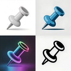 Four Different Styles of Pushpins: White, Blue, Neon, and Black and White
