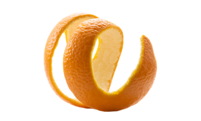 Twisted Orange Peel, Fresh Citrus Fruit, Healthy Food, Vibrant Color, Culinary Ingredient, Isolated on White Background