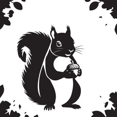 Squirrel Holding Acorn in Forest Frame