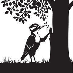 Woodpecker Pecking a Tree Trunk