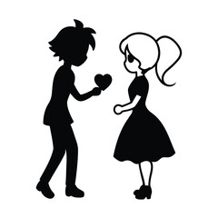 Anime silhouette of a boy and girl in love proposal