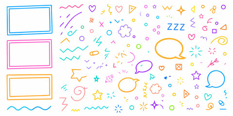 Colorful Doodle Elements And Frames On White Background graphic illustration