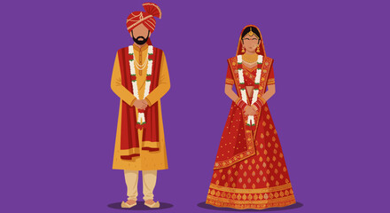 Traditional Indian Bride and Groom Wedding Vector Illustration