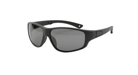 Black sports sunglasses with polarized lenses isolated on white background, ideal for outdoor activities and sports enthusiasts