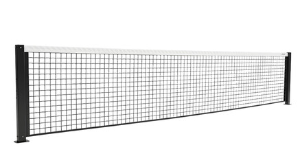 Black tennis net isolated on white background, sports equipment for tennis courts and play
