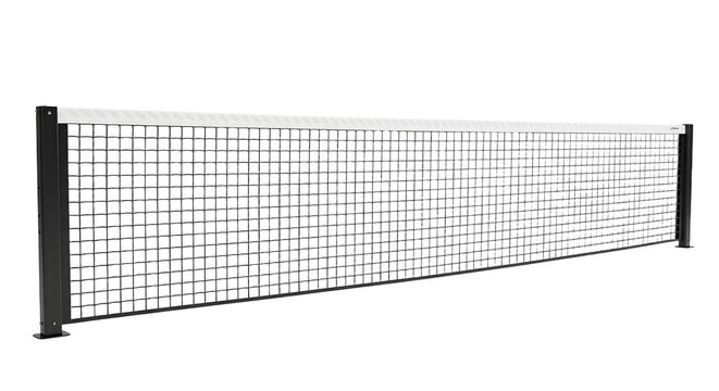 Black tennis net isolated on white background, sports equipment for tennis courts and play