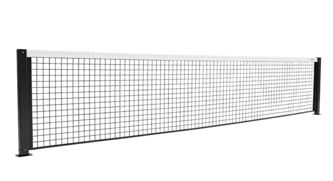 Black tennis net isolated on white background, sports equipment for tennis courts and play