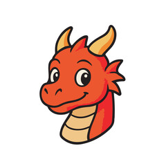 Cartoon Handdrawn Cute Orange Dragon Head with Horns Illustration Graphic
