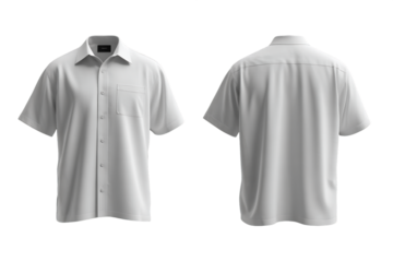 Front And Back View Of A Classic Plain White Short Sleeve Shirt With Buttons, PNG