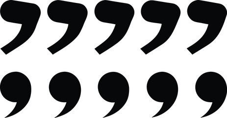 Quotation Marks Set in Black Silhouette Style on White Background silhouette