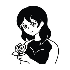 Beautiful anime girl holding a rose close to her head