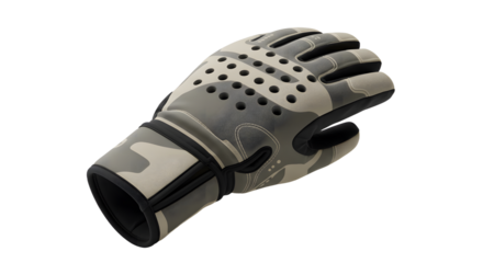 Tactical glove with camouflage pattern and protective padding, ideal for outdoor activities and military use
