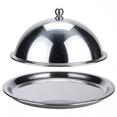 Silver food dome and tray, isolated, studio