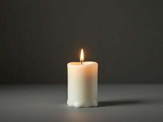 Burning candle on a gray background, casting a warm glow and creating a peaceful ambiance