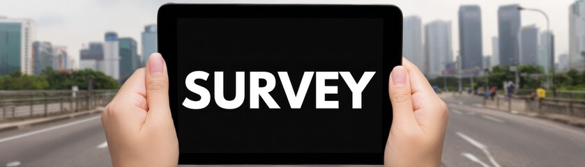 Mobile survey, user filling feedback form on smartphone for data collection and online polling.