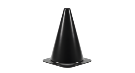 Black traffic cone isolated on white background for road safety and construction sites