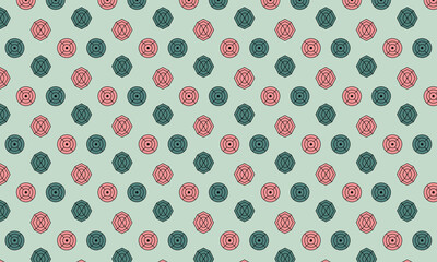 Geometric pattern of circles and hexagons in pink and teal abstract repeating
