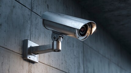 Security camera on gray concrete wall