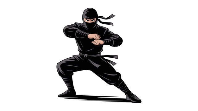 Dynamic ninja warrior in martial arts stance ready for action