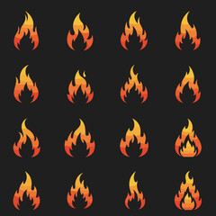 Fire Flame Icon Collection in Flat Design Style