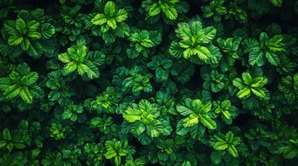 Obraz premium Lush Green Tropical Foliage Overhead View of Dense Vibrant Greenery Natural Texture Background