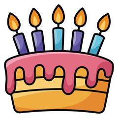 Birthday cake with pink cream and candles flat style vector illustration on white background