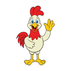 A cheerful rooster stands tall, waving its wing with a big smile. Its bright feathers and joyful pose bring fun and energy, perfect for a playful farm-themed scene.

